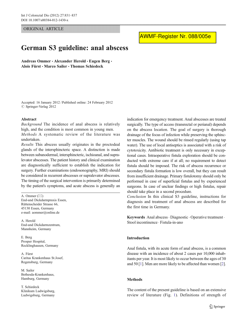 PDF) German S3 guideline Anal abscess picture