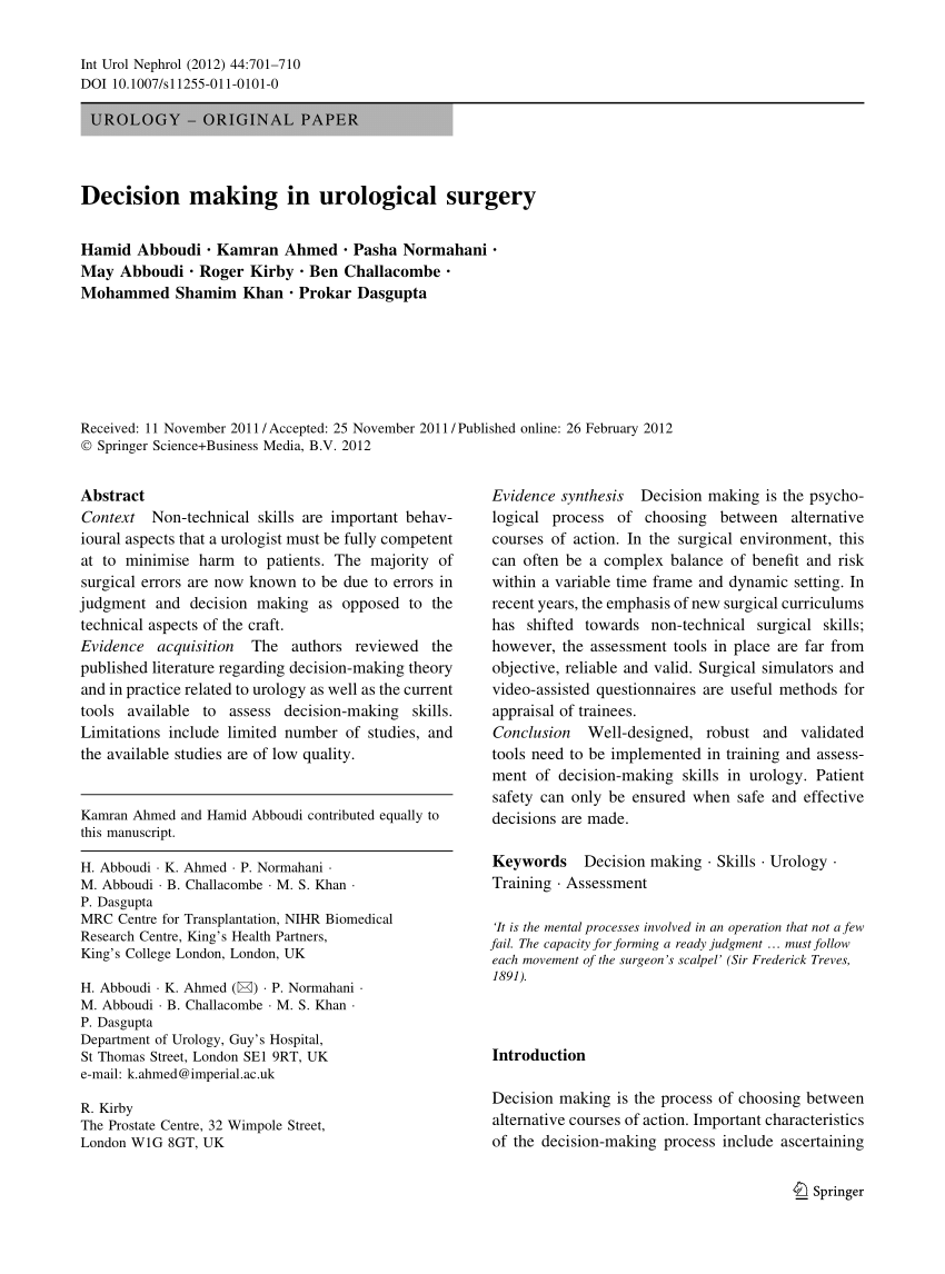 Pdf Decision Making In Urological Surgery - 