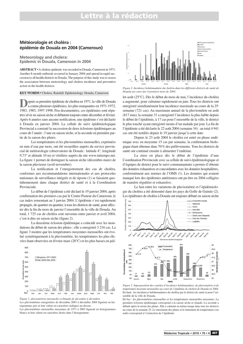 Pdf Weather And Cholera Epidemic In Douala Cameroon In 2004 1171