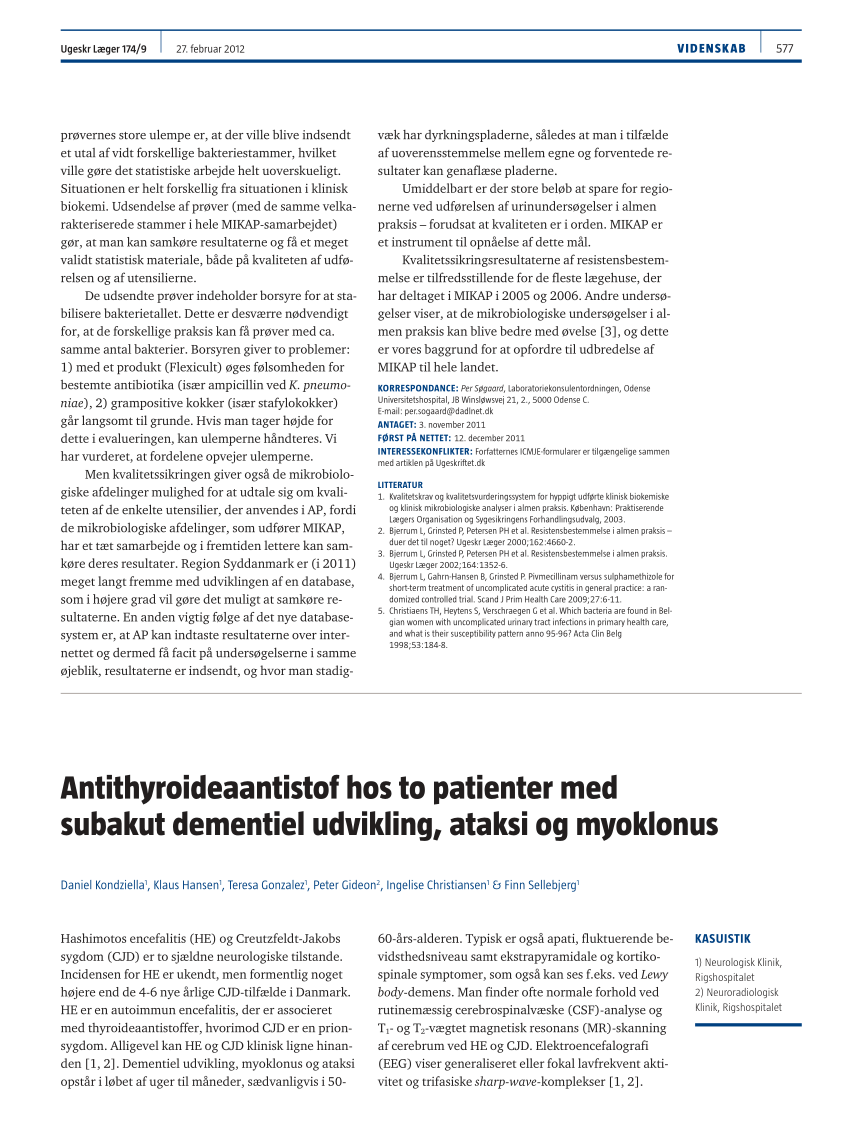 Pdf Anti Thyroid Antibodies In Two Patients With Subacute Dementia Ataxia And Myoclonus