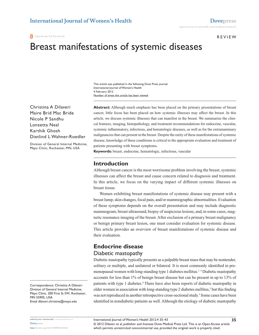 PDF) Breast manifestations of systemic diseases