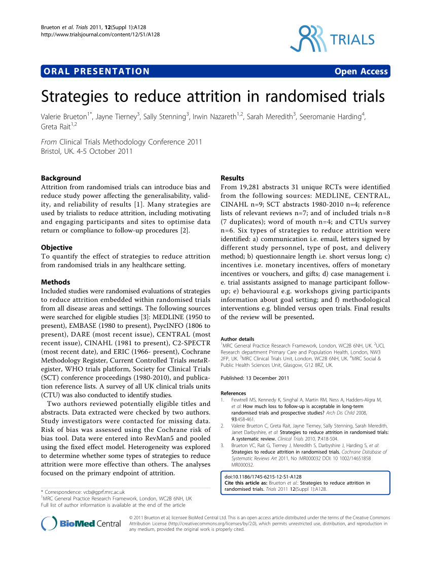 Pdf Strategies To Reduce Attrition In Randomised Trials