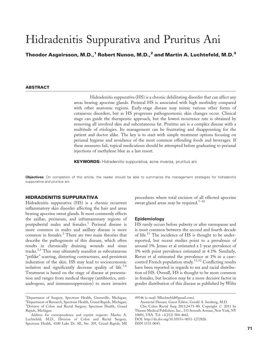 Pdf Hidradenitis Suppurativa And Pruritus Ani - 