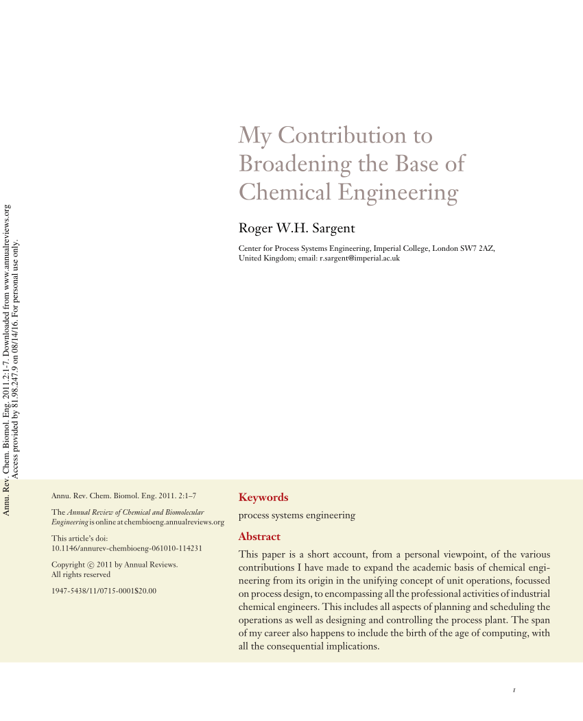 PDF My Contribution to Broadening the Base of Chemical Engineering