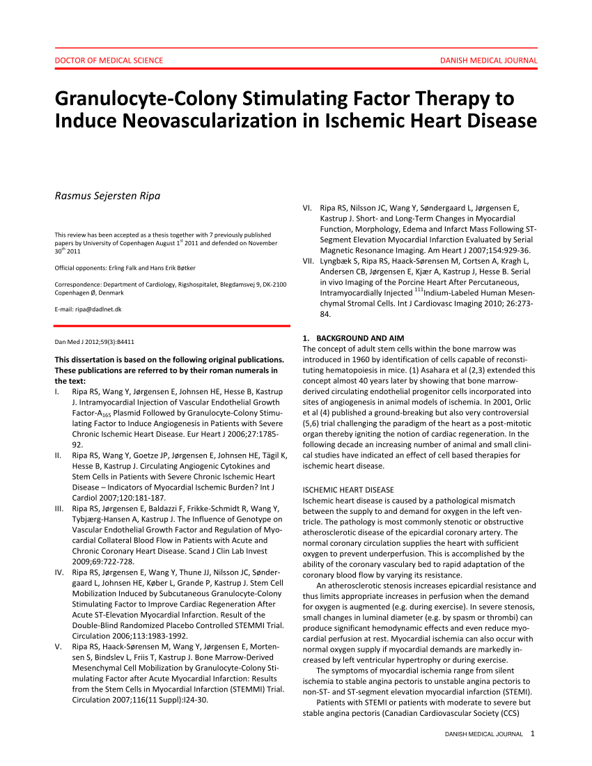 PDF) Granulocyte-Colony Stimulating Factor Therapy to Induce  Neovascularization in Ischemic Heart Disease