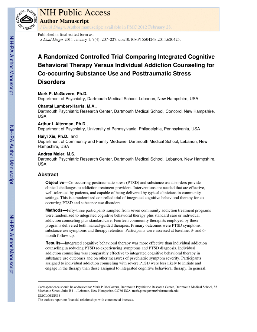 PDF) A Randomized Controlled Trial Comparing Integrated Cognitive ...