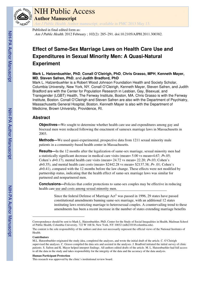 PDF Effect of Same Sex Marriage Laws on Health Care Use and