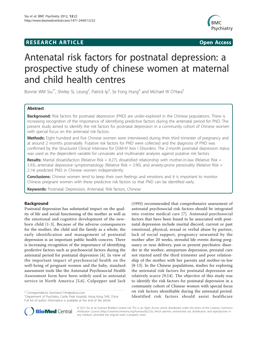 Postnatal Depression A Major Risk Factor For