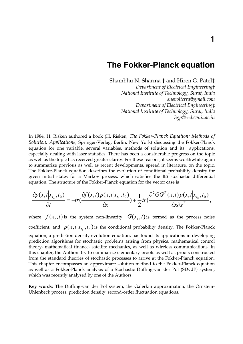 Pdf The Fokker Planck Equation