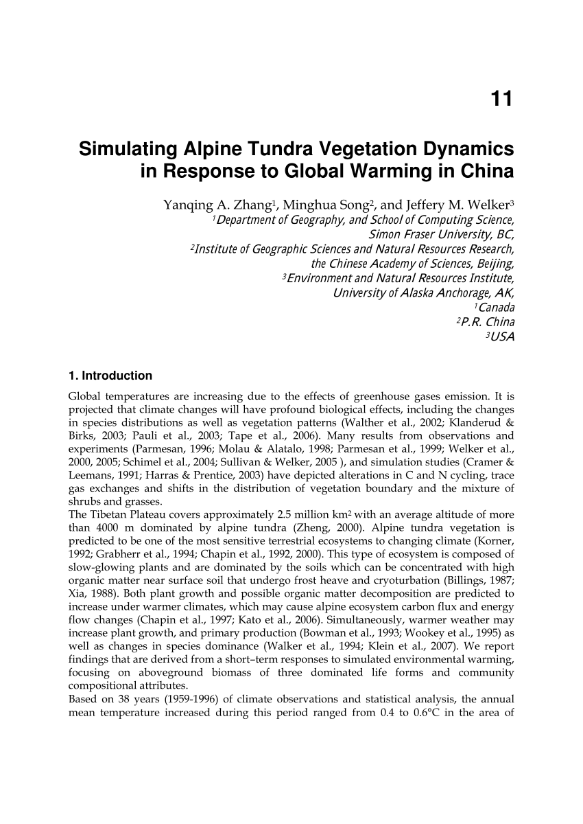 Pdf Simulating Alpine Tundra Vegetation Dynamics In Response To