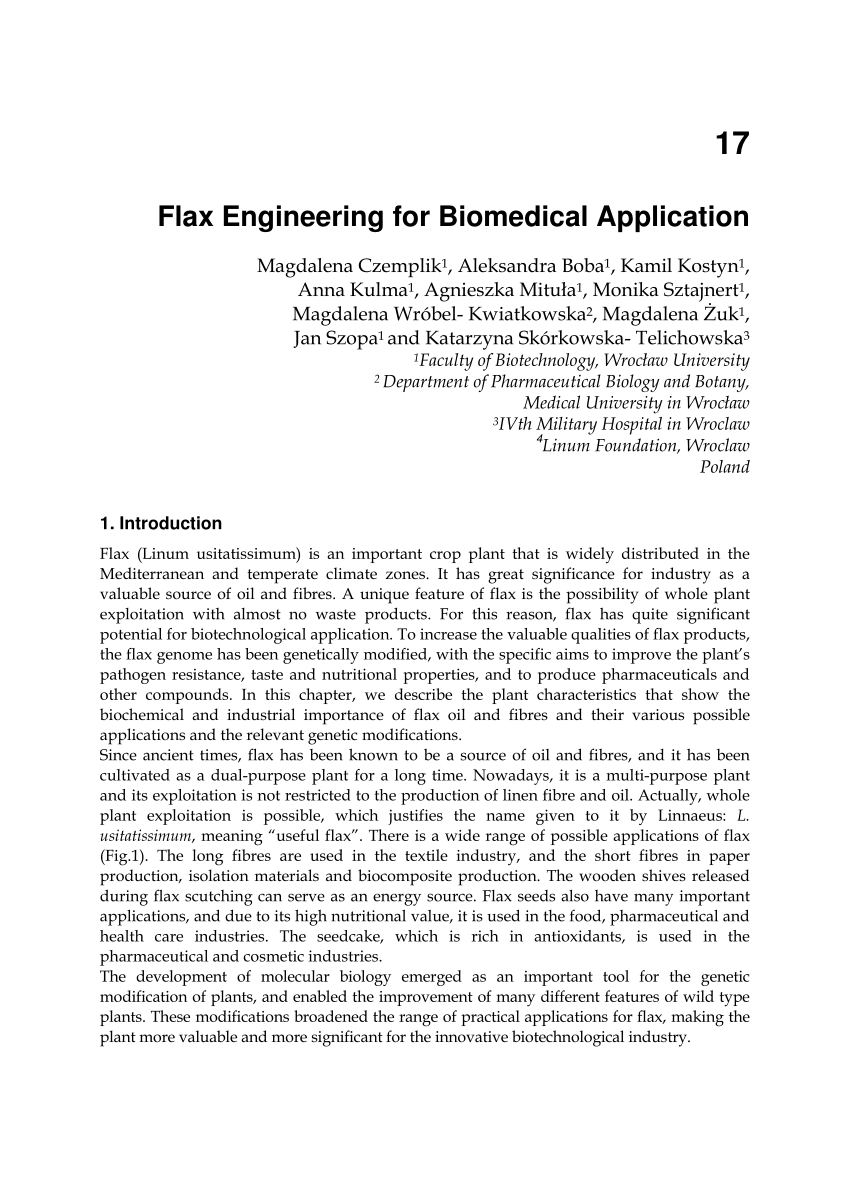 Pdf Flax Engineering For Biomedical Application