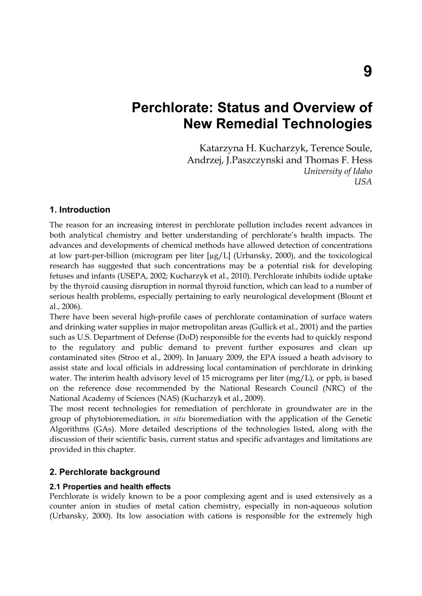 PDF) Perchlorate: Status and Overview of New Remedial Technologies