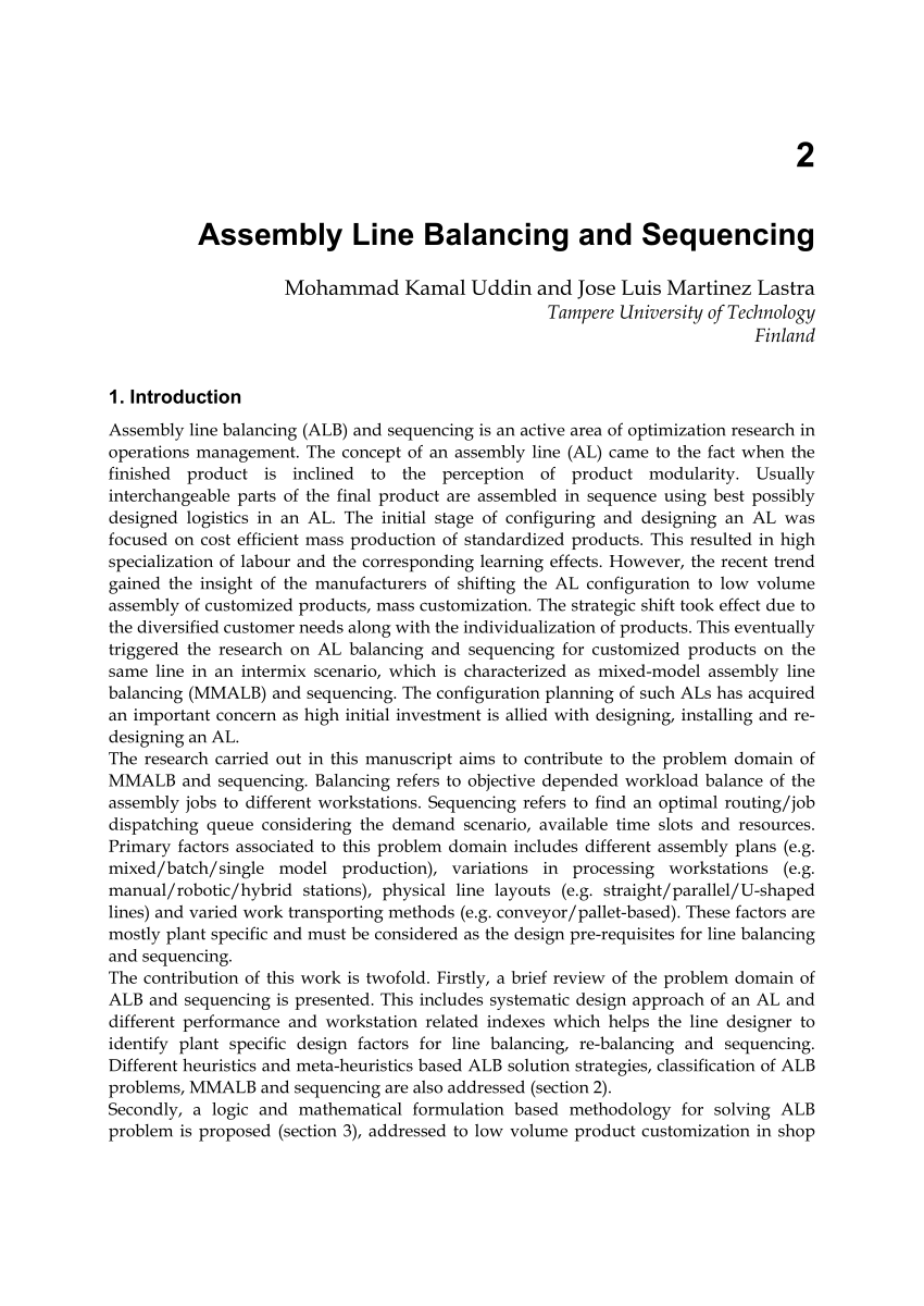PDF) Assembly Line Balancing and Sequencing