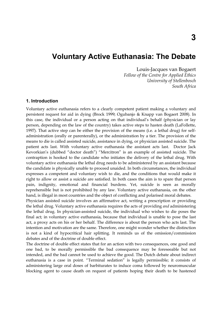 Pdf Voluntary Active Euthanasia The Debate - 