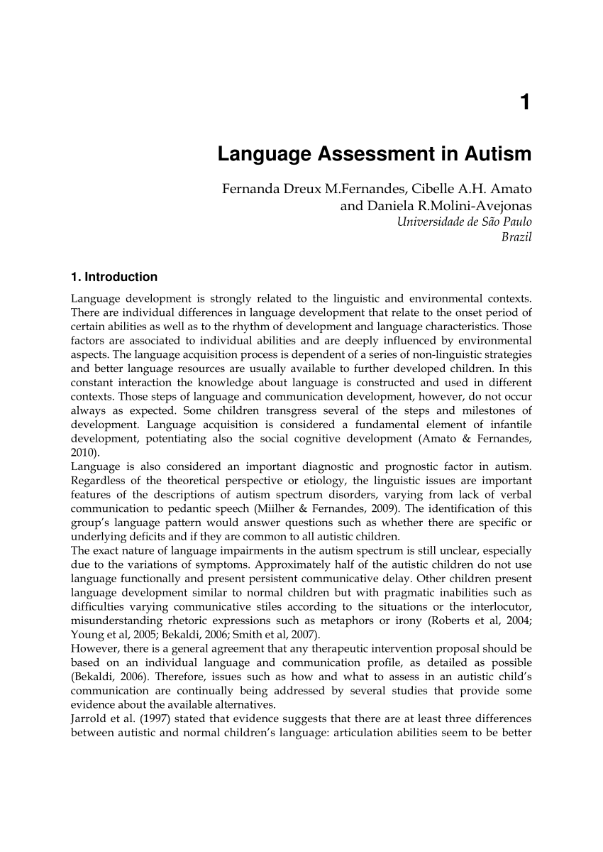 Pdf Language Assessment In Autism