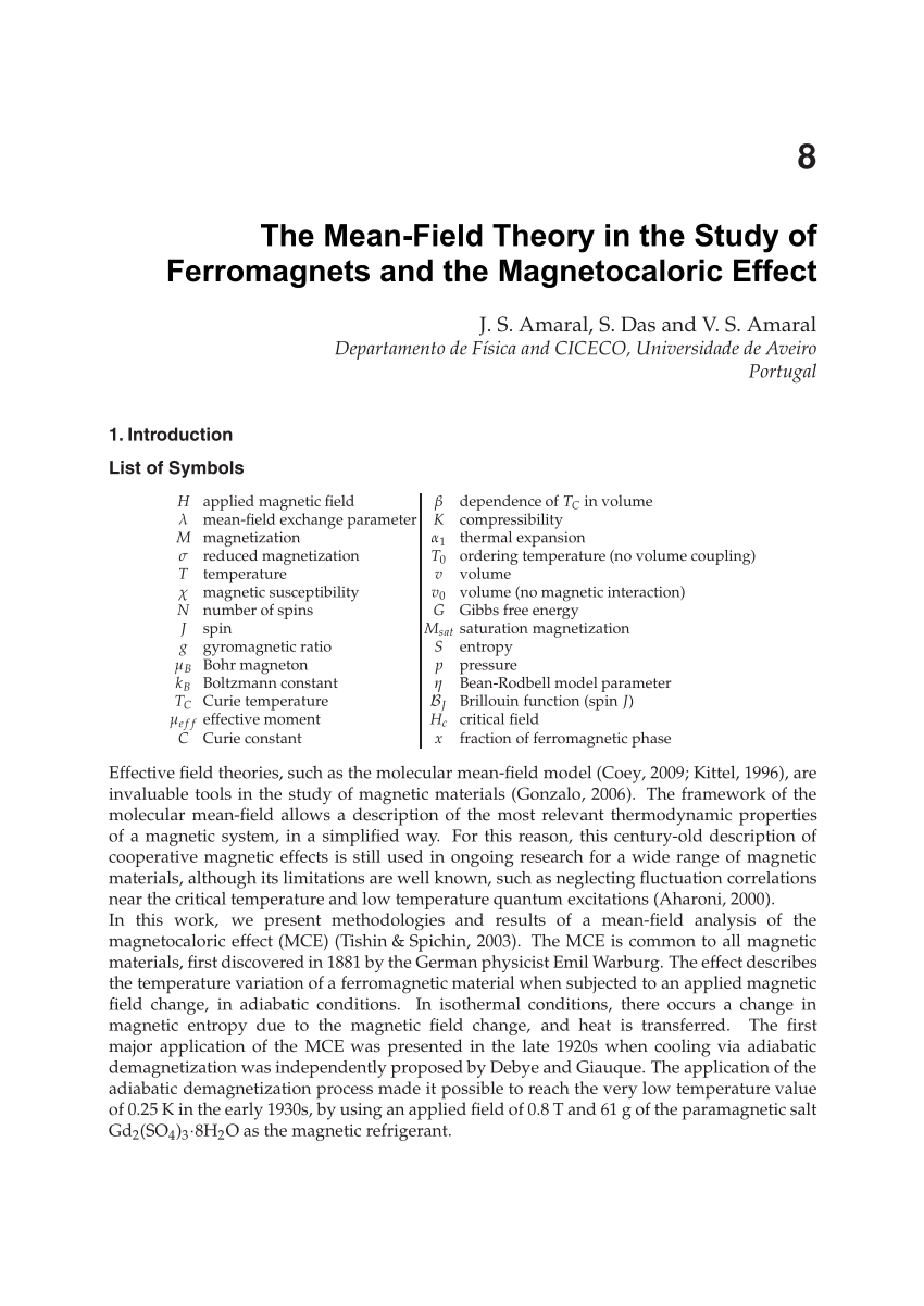 Pdf The Mean Field Theory In The Study Of Ferromagnets And The Magnetocaloric Effect