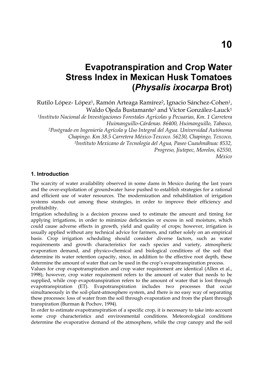 Pdf Evapotranspiration And Crop Water Stress Index In Mexican