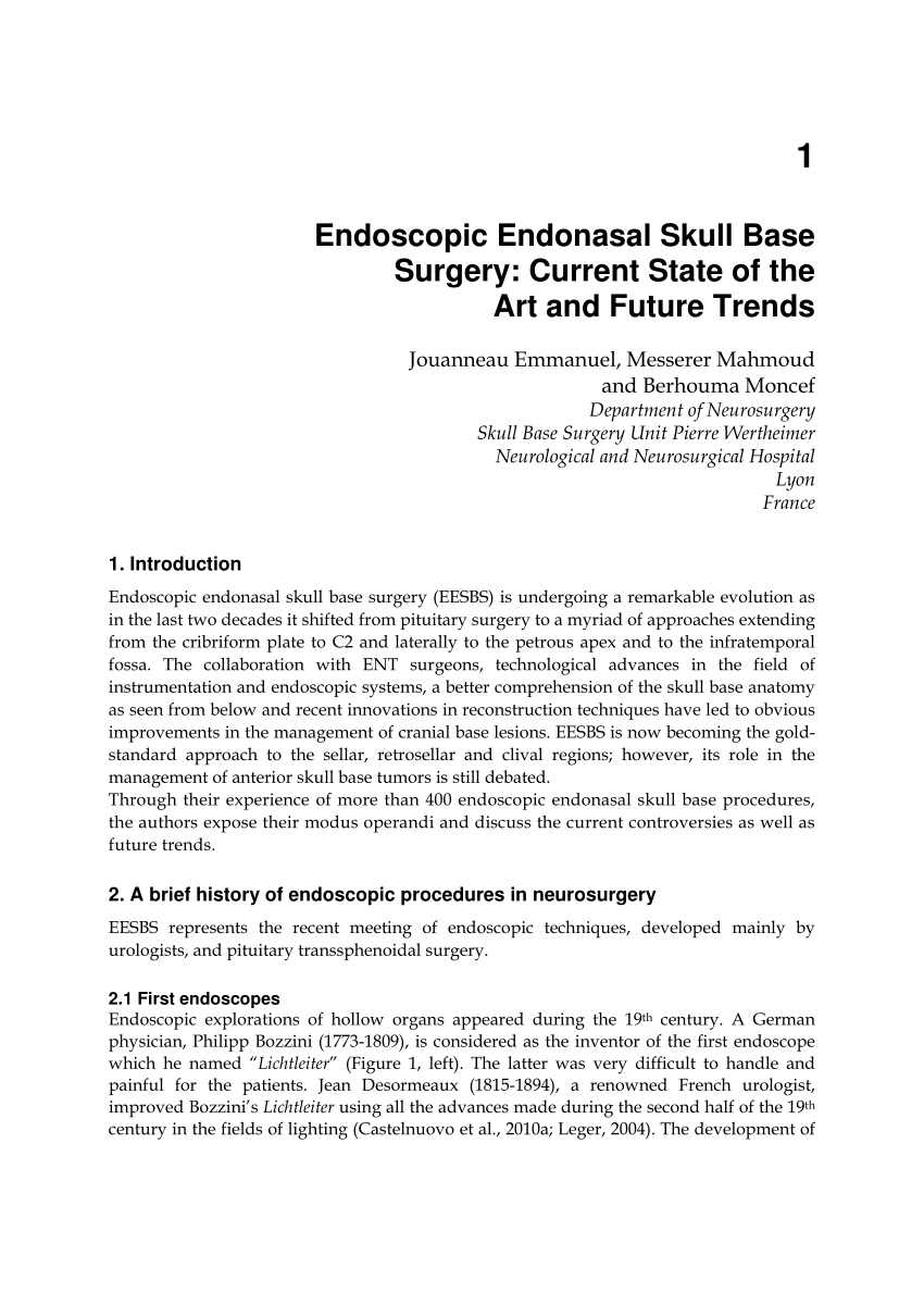 PDF) Endoscopic Endonasal Skull Base Surgery: Current State of the Art and  Future Trends