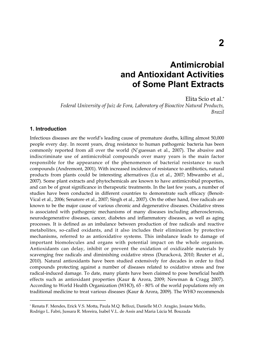 Pdf Antimicrobial And Antioxidant Activities Of Some Plant