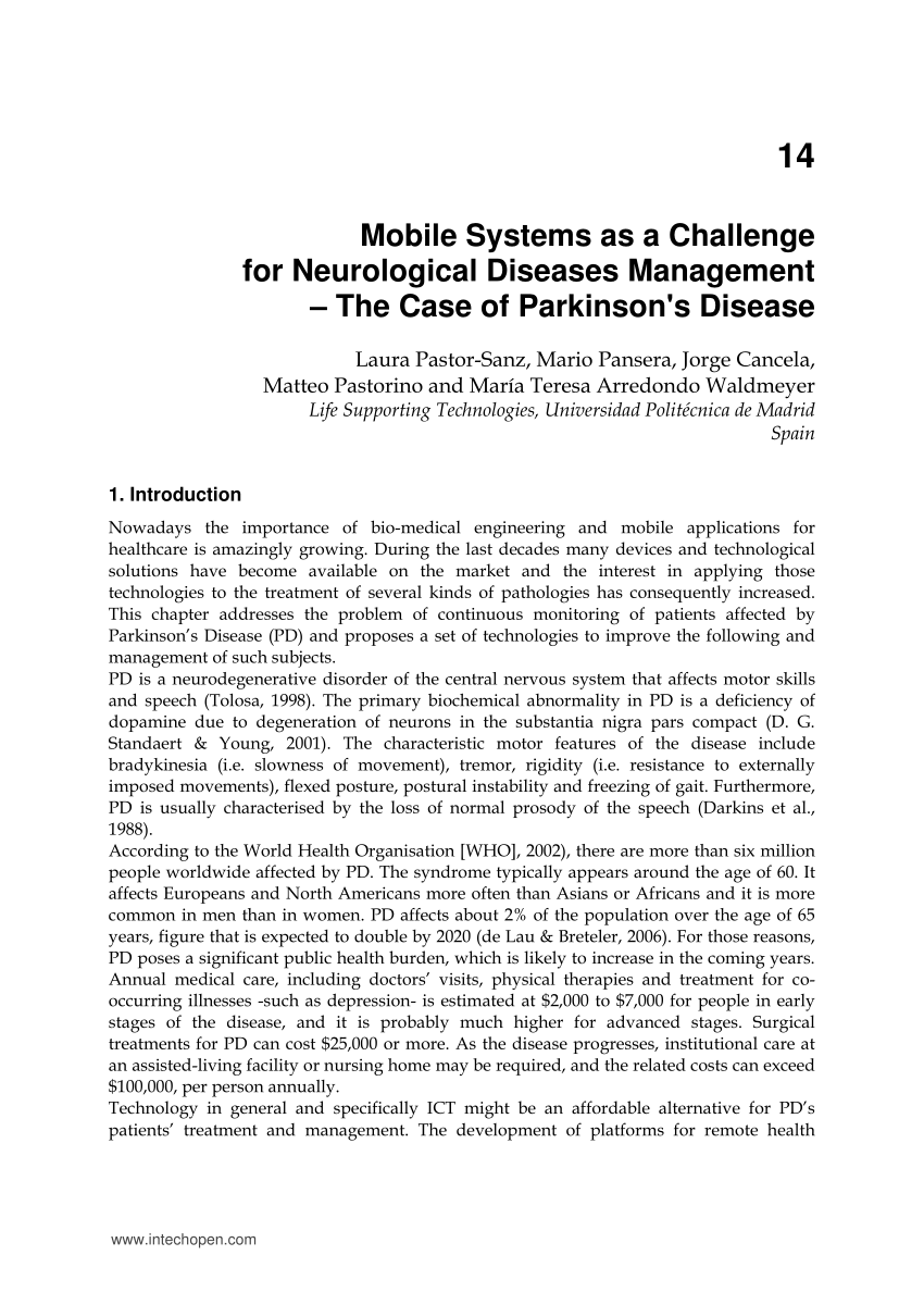 PDF) Mobile Systems as a Challenge for Neurological Diseases Management �  The Case of Parkinson's Disease