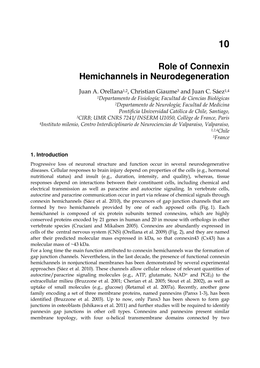 Pdf Role Of Connexin Hemichannels In Neurodegeneration