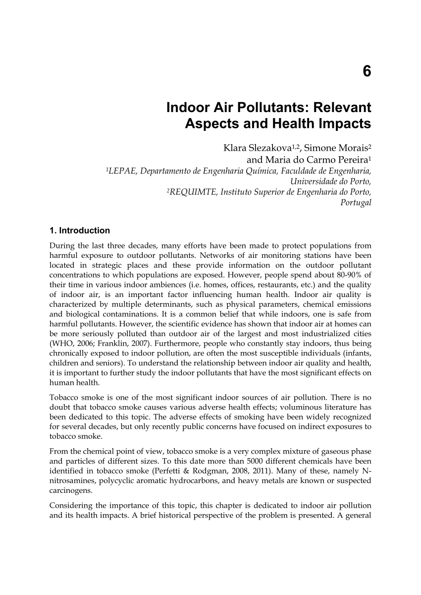 Pdf Indoor Air Pollutants Relevant Aspects And Health Impacts