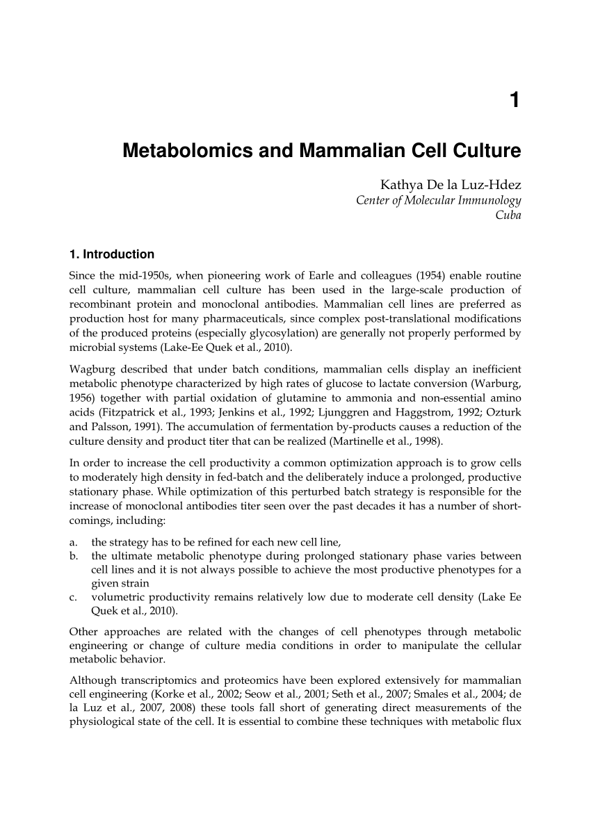PDF) Metabolomics and Mammalian Cell Culture