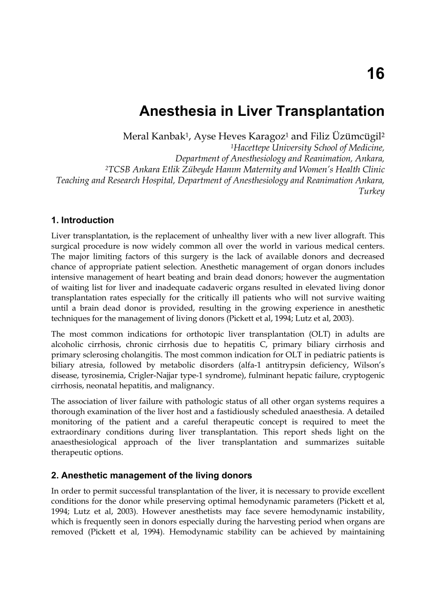 Pdf Anesthesia In Liver Transplantation