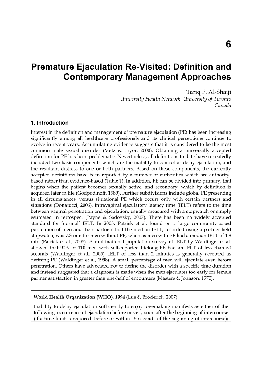 PDF Premature Ejaculation Re Visited Definition and Contemporary