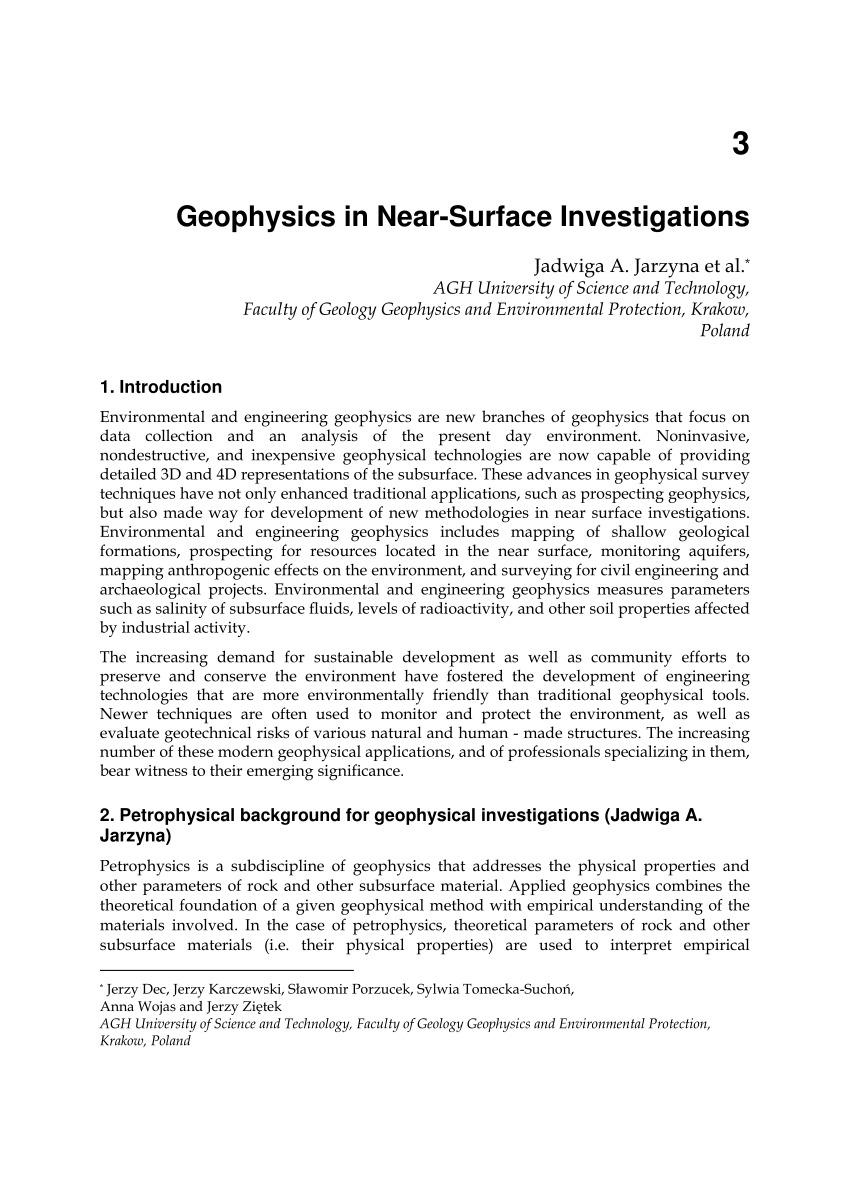 (PDF) Geophysics in Near-Surface Investigations