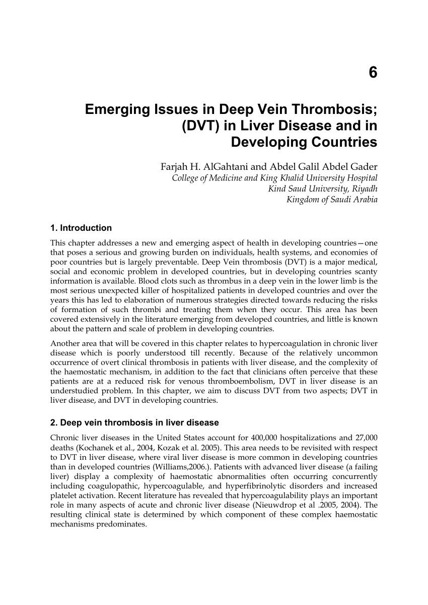 Pdf Emerging Issues In Deep Vein Thrombosis Dvt In Liver Disease And In Developing Countries