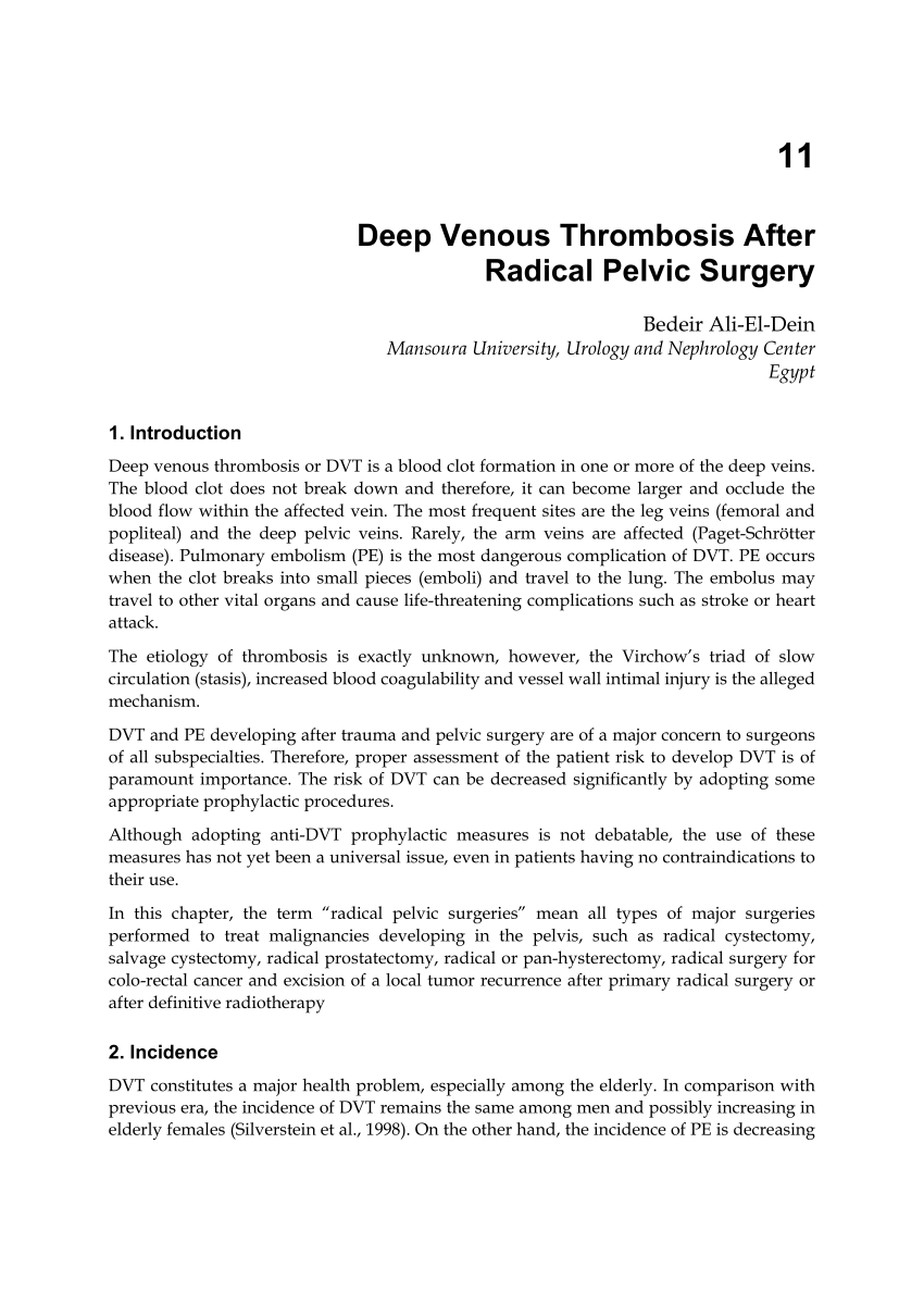 Pdf Deep Venous Thrombosis After Radical Pelvic Surgery
