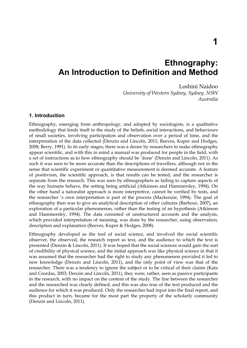 pdf) ethnography: an introduction to definition and method