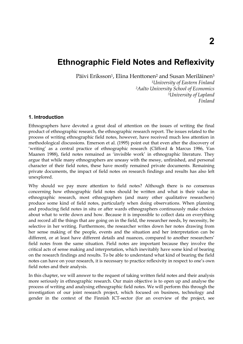 PDF) Ethnographic Field Notes and Reflexivity