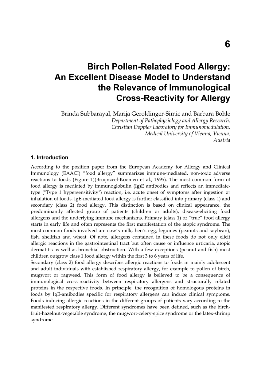 pollen allergy cross reactivity chart