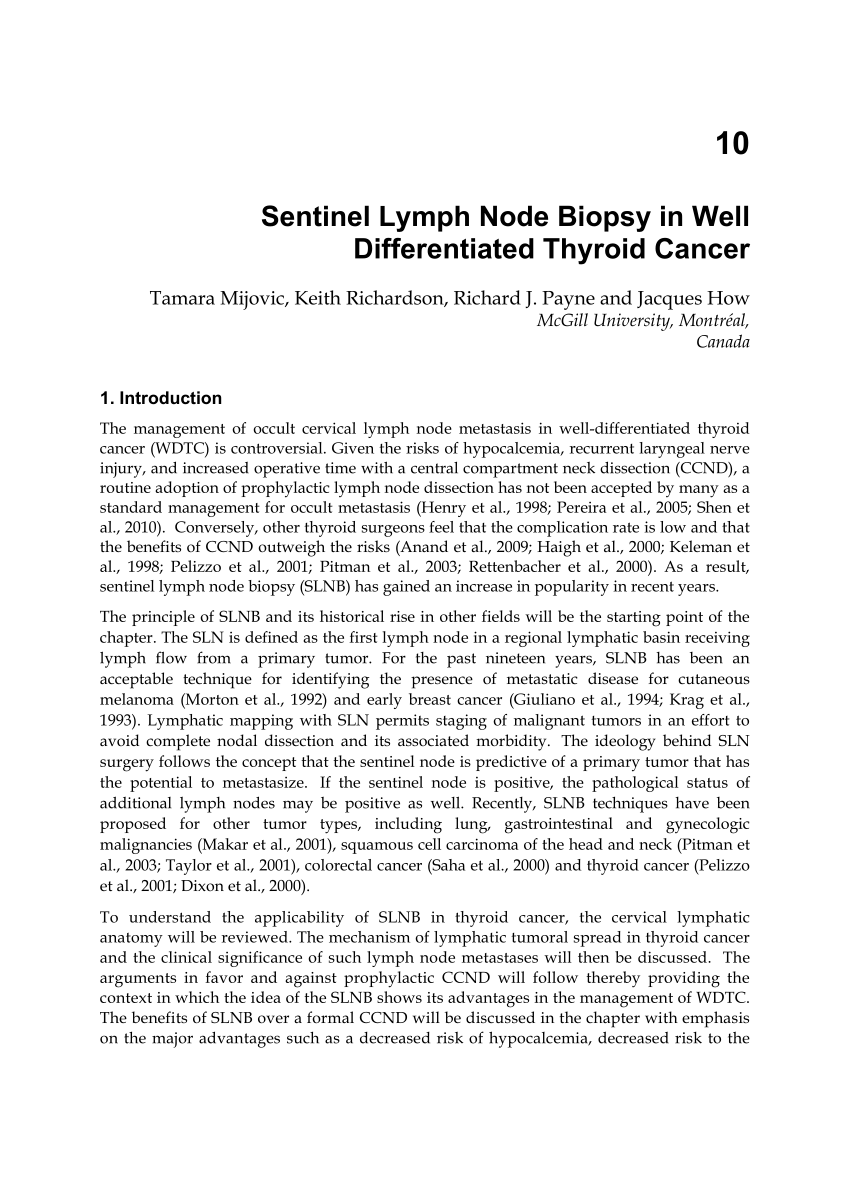 Pdf Sentinel Lymph Node Biopsy In Well Differentiated Thyroid Cancer