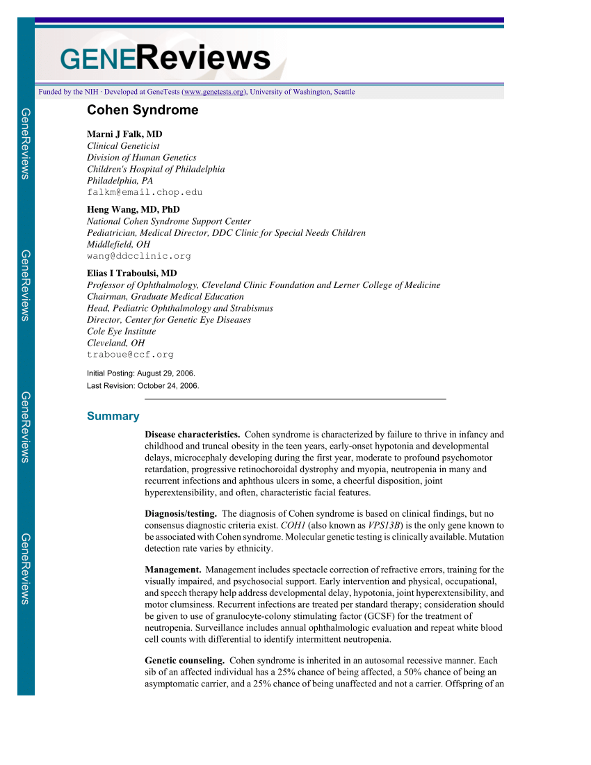 Cohen Syndrome Symptoms