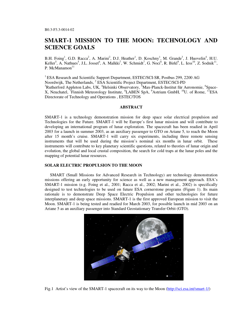 PDF) ESA's SMART-1 mission launched to the moon: Technology and
