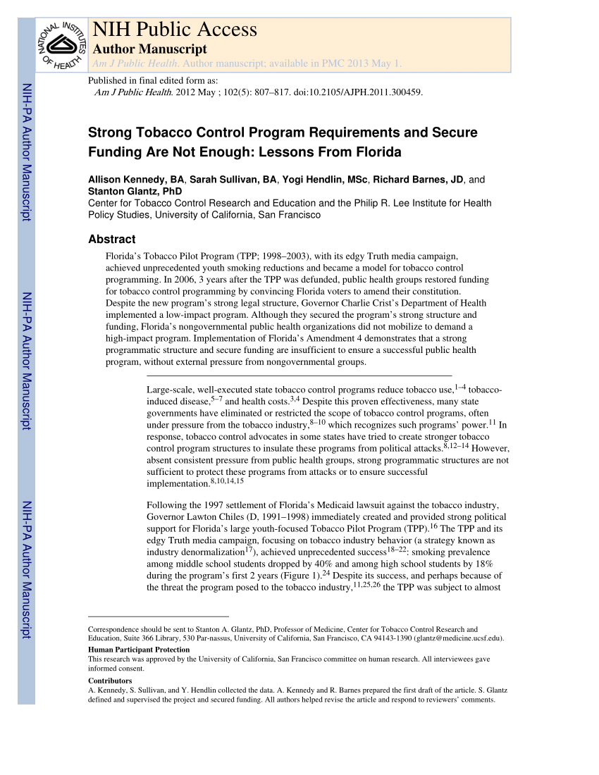 Pdf Strong Tobacco Control Program Requirements And Secure