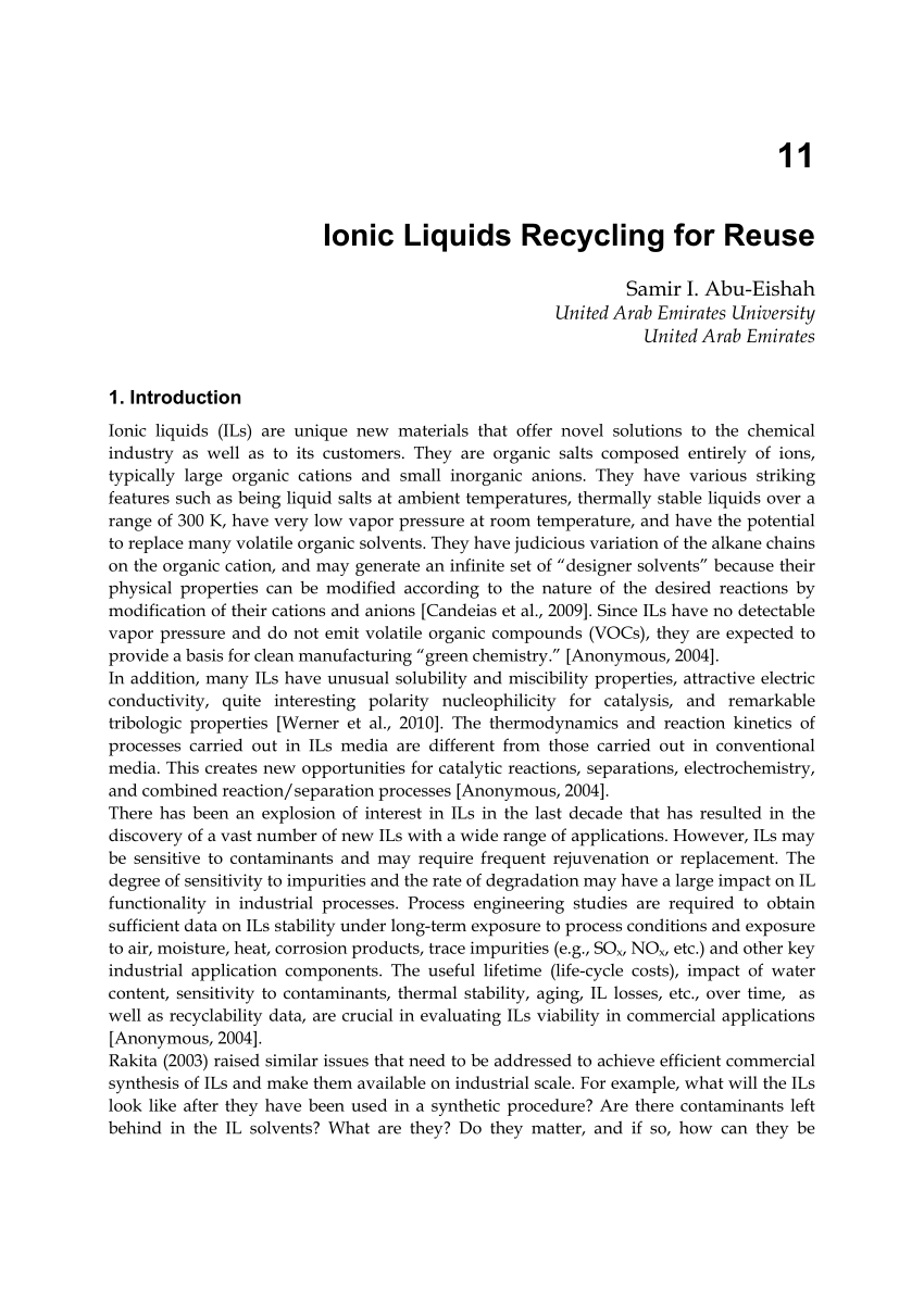 PDF) Ionic Liquids Recycling for Reuse