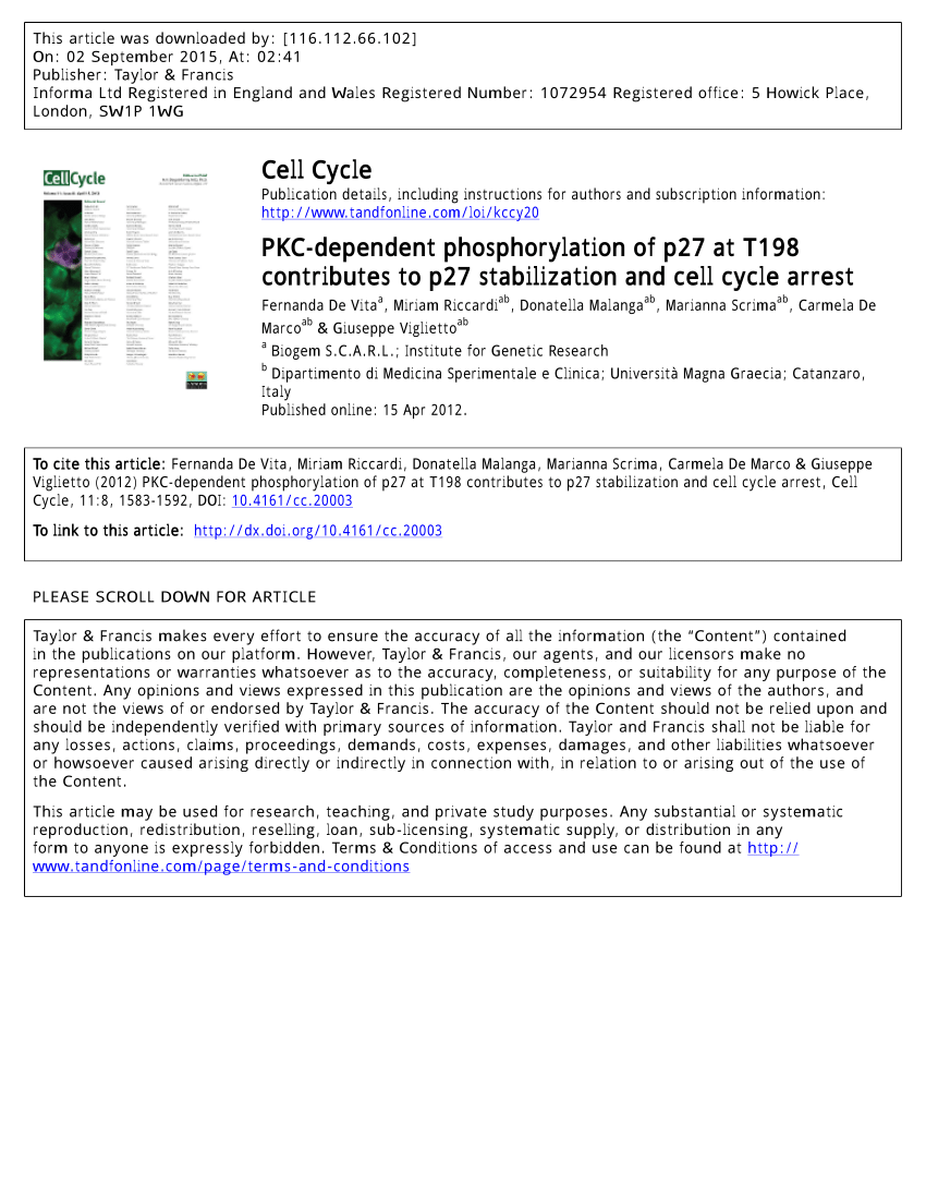 PDF) PKC-dependent phosphorylation of p27 at T198 contributes to 