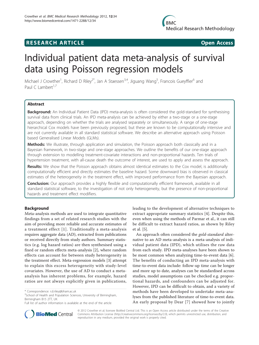 PDF) Individual patient data meta-analysis of survival data using Poisson  regression models