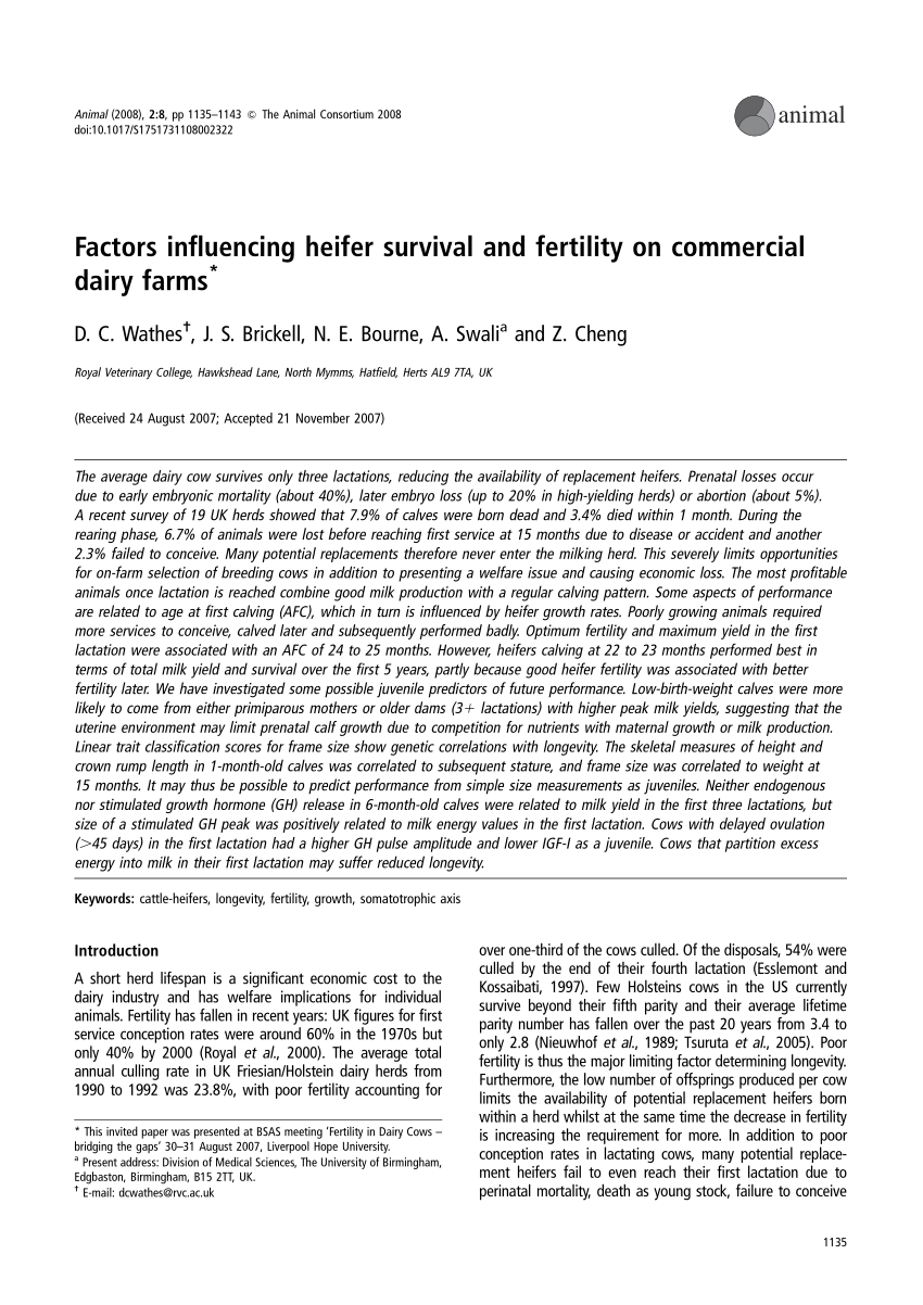 Pdf Factors Influencing Heifer Survival And Fertility On Commercial Dairy Farms 2493