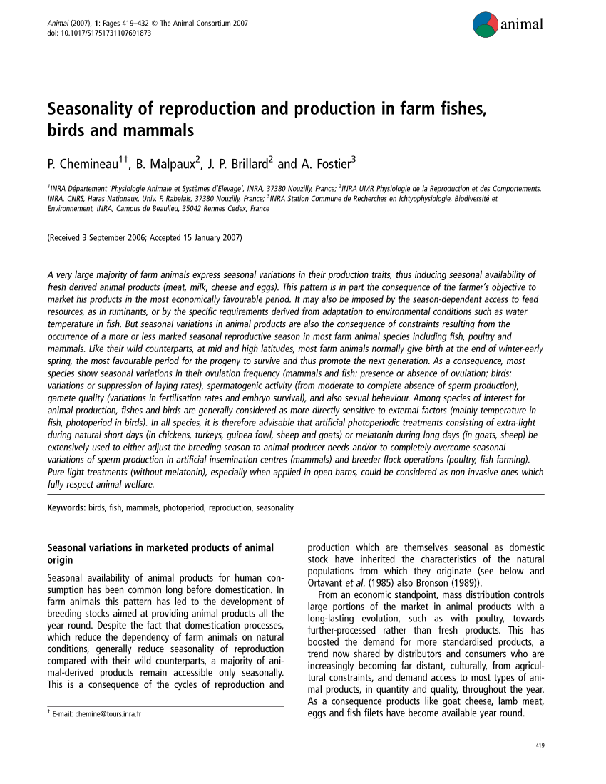 PDF) Seasonality of reproduction and production in farm fishes, birds and  mammals