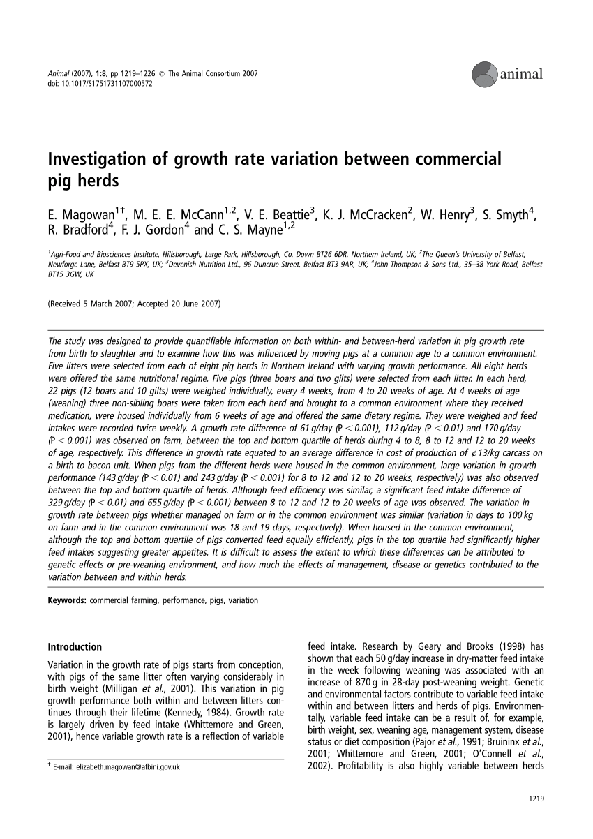 Pdf Investigation Of Growth Rate Variation Between Commercial Pig Herds