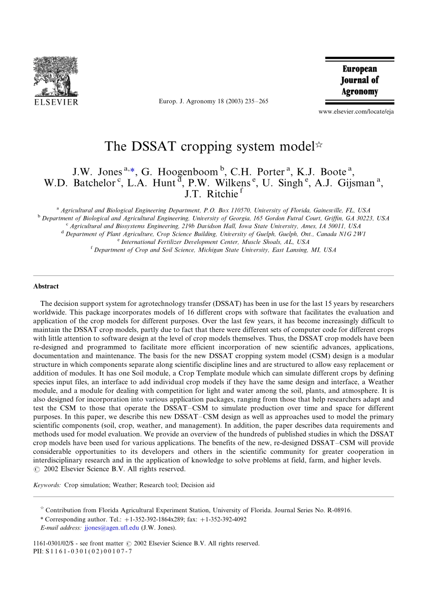 Pdf Dssat Cropping System Model