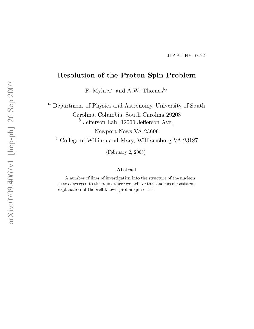 (PDF) Resolution of the Proton Spin Problem