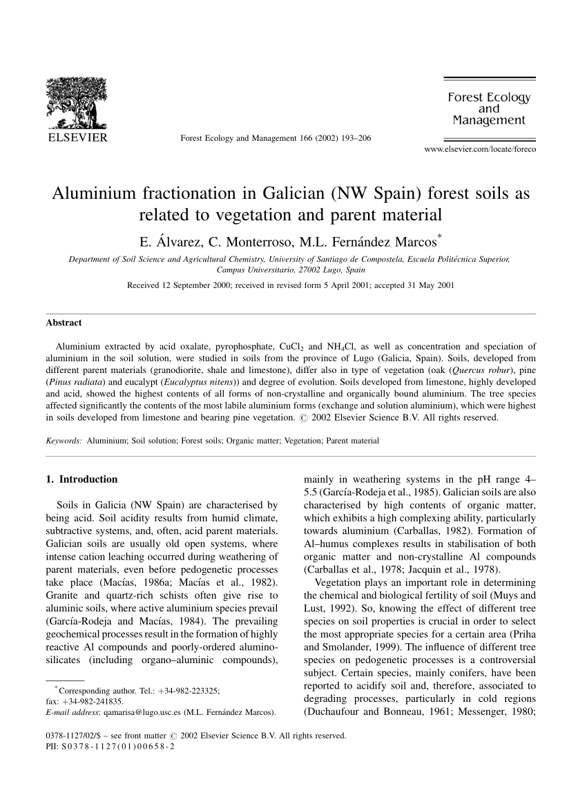 Pdf Aluminium Fractionation In Galician Nw Spain Forest Soil As Related To Vegetation And Parent Material