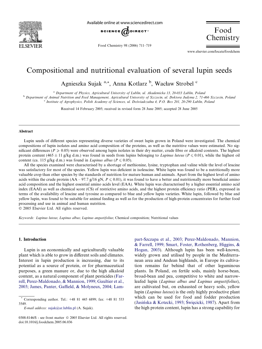 PDF) Compositional and nutritional evaluation of several lupin seeds