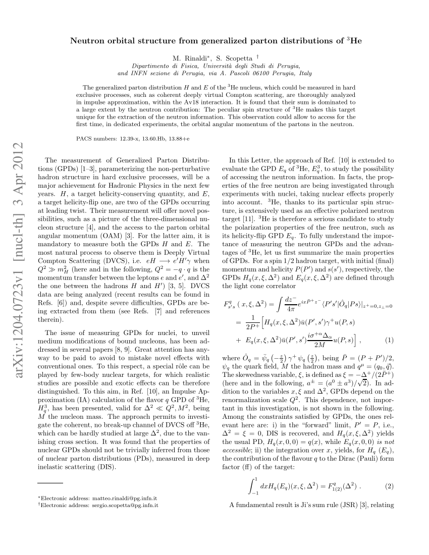 Pdf Generalized Parton Distributions Of He 3 And The Neutron Orbital Structure